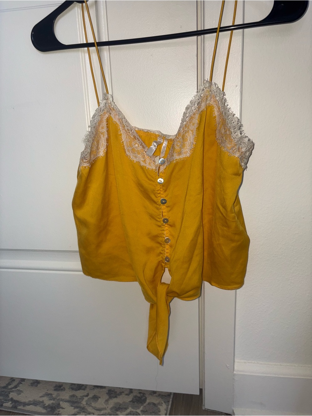 Urban Outfitters Mustard Yellow Lace-Trim Tie-Front Crop Cami